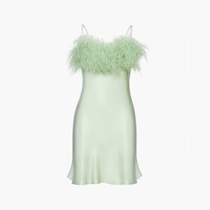 Sleeper Boheme Mini Slip Dress with Feathers in Mint green - medium